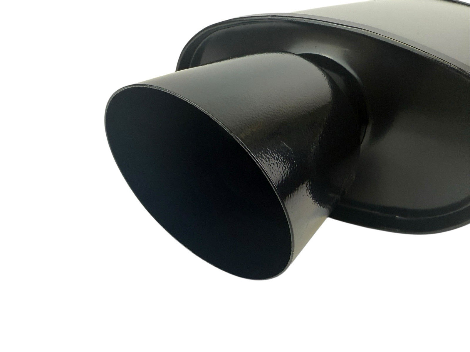 Black JackSpania Racing single wall 3-inch oval muffler with 3.5-inch outlet and 3-inch inlet, automotive exhaust part.