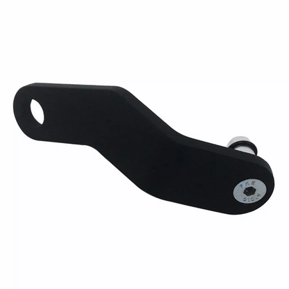 Driver side carpeted floor mat retention bracket for Subaru WRX and STi, made by JackSpania Racing, shown in interior view.