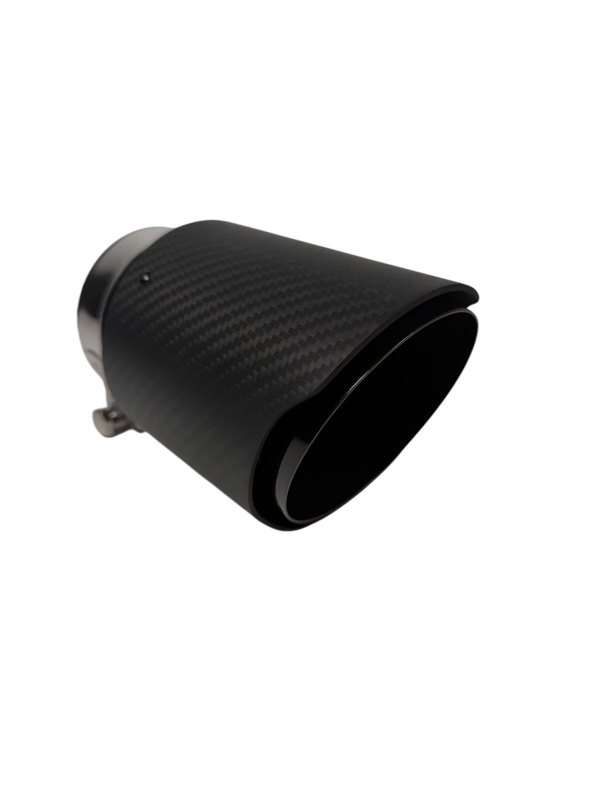 JackSpania Racing carbon fiber exhaust pipe tip, 3-inch universal tailpipe with sleek black finish, designed for performance exhaust systems.