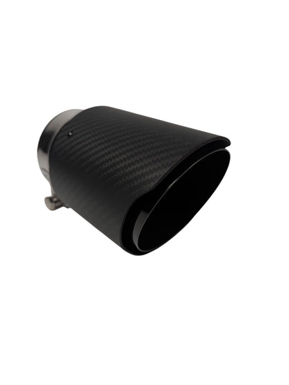 JackSpania Racing carbon fiber exhaust pipe tip, 3-inch universal tailpipe with sleek black finish, designed for performance exhaust systems.