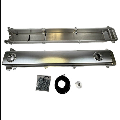 Toyota Supra 2JZGTE VVTI billet valve covers with anodized oil cap and bolts, designed for 2JZ GTE engine performance.