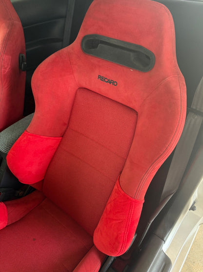 JackSpania Racing suede seat protector set for Recaro SR3 SR4 semi-bucket seats, showing two protective covers on car seats.