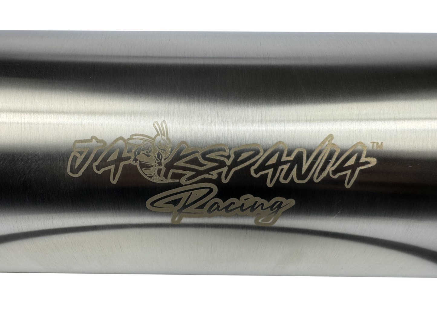 Stainless steel 2.5" 3" inlet turn down pie cut dolphin muffler exhaust part by JackSpania Racing, showcasing the polished metal finish.