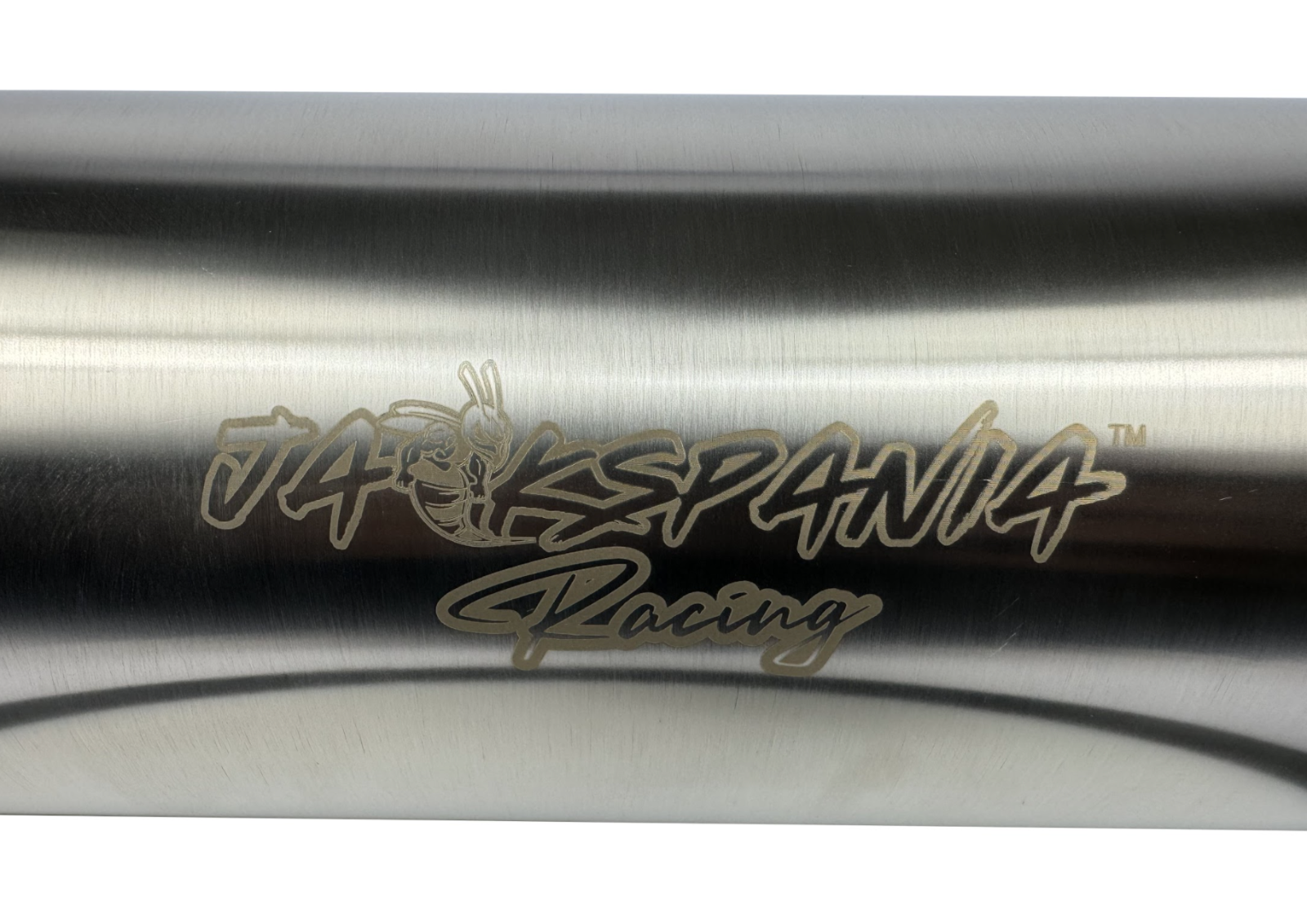 Stainless steel 2.5" 3" inlet turn down pie cut dolphin muffler exhaust part by JackSpania Racing, showcasing the polished metal finish.
