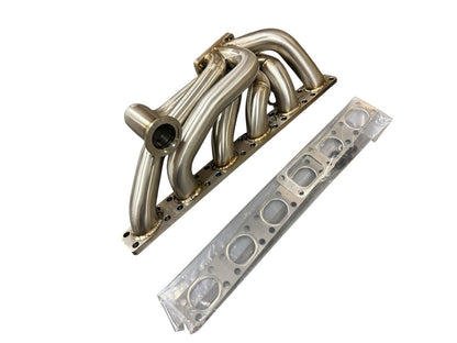 BMW E30 E34 M50 M52 M54 S50 tubular top mount turbo manifold with T3 44mm wastegate, made of exhaust parts by JackSpania Racing.
