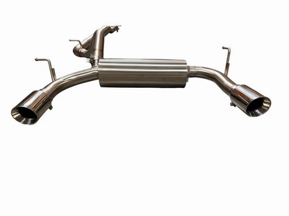 Stainless steel JackSpania Racing Jeep Wrangler JK cat-back exhaust system with dual tips, designed for 2007-2018 models.