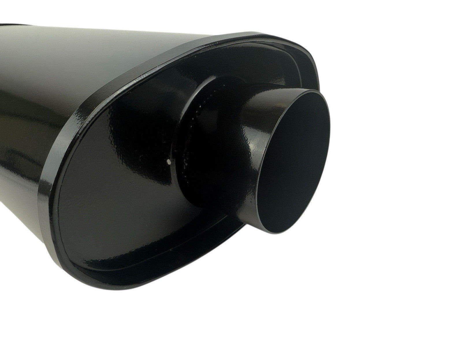 Black JackSpania Racing single wall universal short tip muffler with 3-inch inlet and 3.5-inch outlet for exhaust system upgrade.