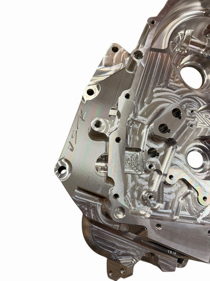 JackSpania Racing B K Series FWD billet CNC front bellhousing transmission case for FWD vehicles, showing detailed metal construction.