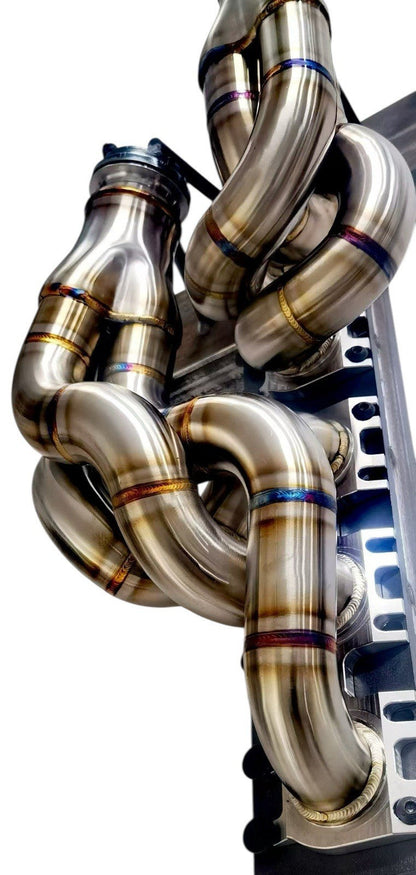 JackSpania Racing Lamborghini Aventador LP700 LP720 LP740 SV LP750 F1 exhaust header, showing polished equal length exhaust pipes.