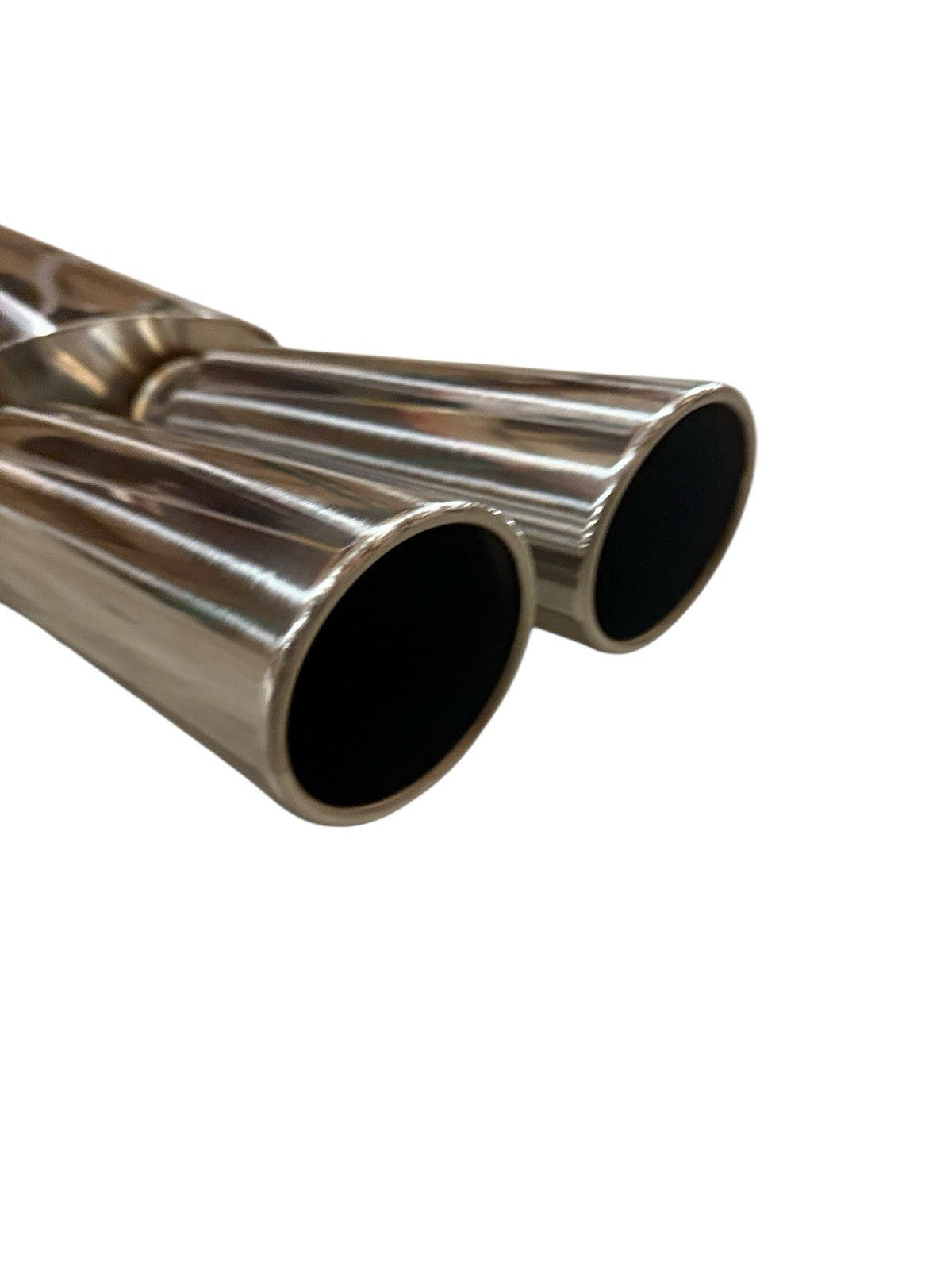 Polished JackSpania Racing 2.5-inch Fireball Mega Blastpipe muffler with dual VIP tips, Bozo Boso V2 exhaust part on a car.