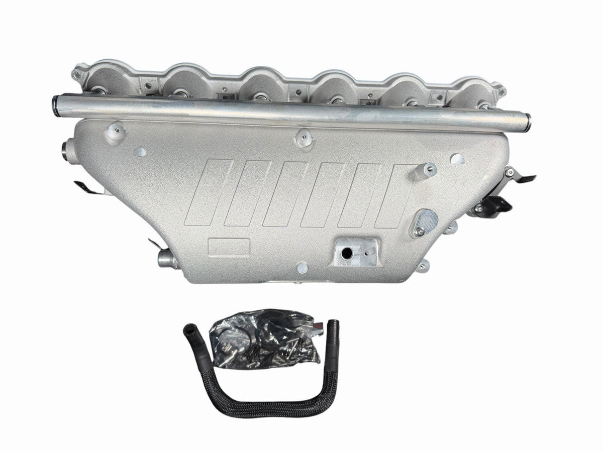 Cast aluminum charge cooler intake manifold for BMW G87 M2, G80 M3, G82 M4 S58 engine, by JackSpania Racing.