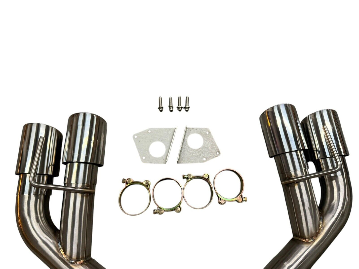 Stainless steel Axle Back Delete Muffler for Chevy Camaro SS ZL1 V8 2016-2023, by JackSpania Racing, showing exhaust pipe details.