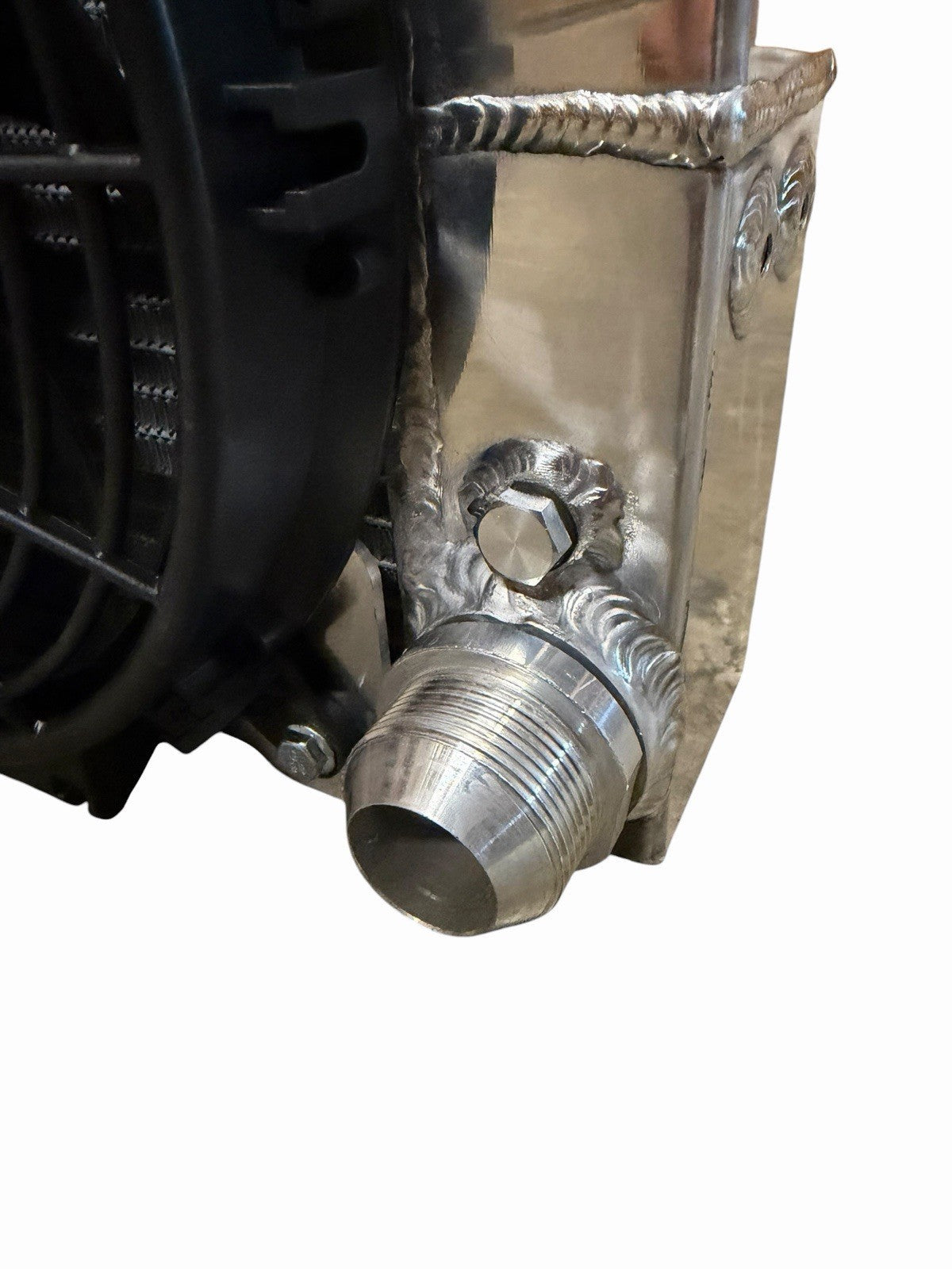 20AN aluminum radiator cooling fitting for Honda K B D H swap, compatible with Civic and Integra EG EK, by JackSpania Racing.
