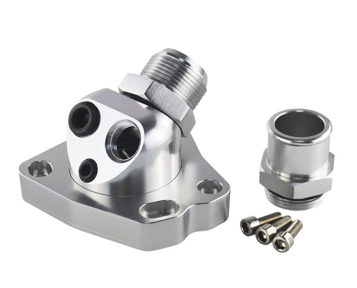Jack Spania Racing swivel neck thermostat housing for K-series Honda K20 and K24 radiator hoses, engine part for K-Swap Civics.