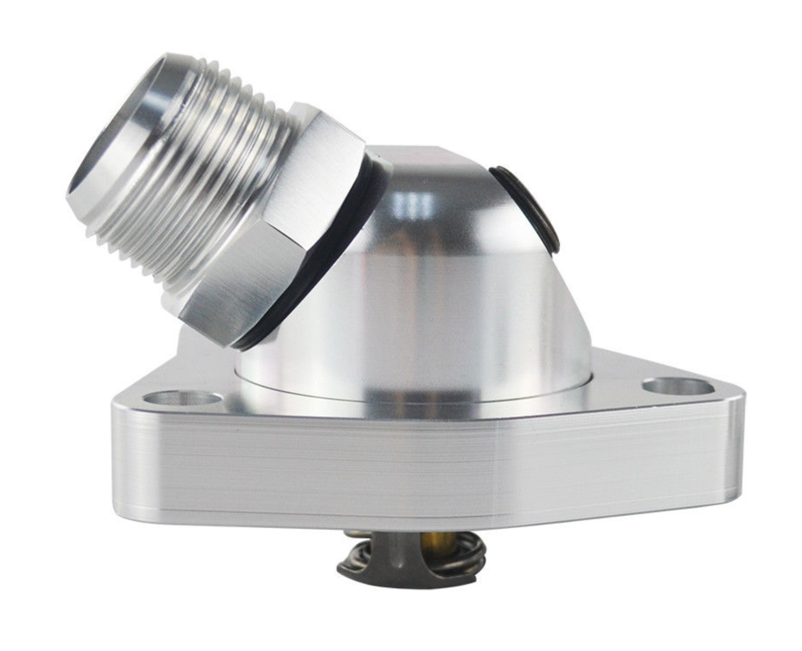 Swivel neck thermostat housing for K-series K20 K24 engines, compatible with radiator hose, by Jack Spania Racing.