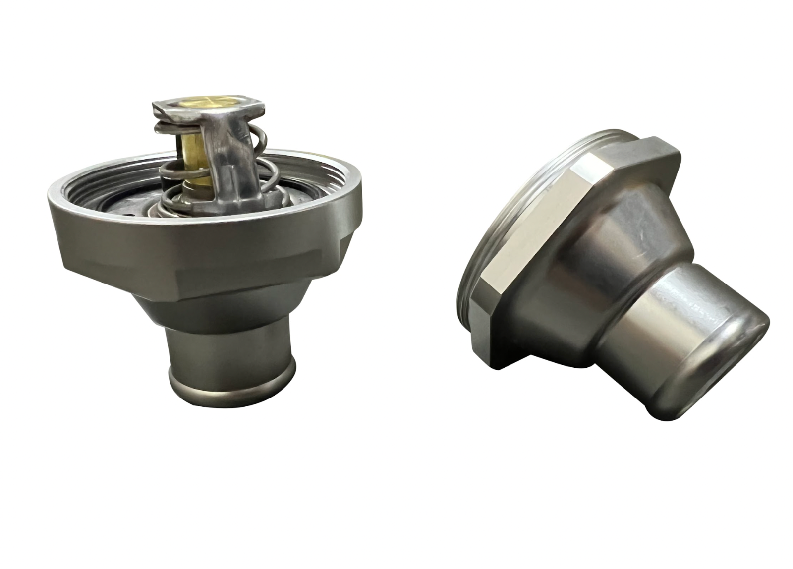 Jack Spania Racing 1.25-inch billet in-line thermostat for universal radiator coolant hoses, engine parts, metal construction.