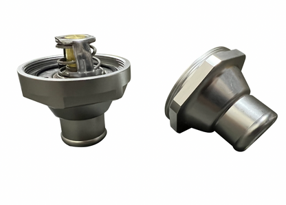 Jack Spania Racing 1.25-inch billet in-line thermostat for universal radiator coolant hoses, engine parts, metal construction.