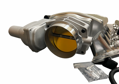 LS Low Profile Metal Intake Manifold for LS1, LS2, LS6 engines by Jack Spania Racing, featuring 92mm and 102mm cathedral ports.