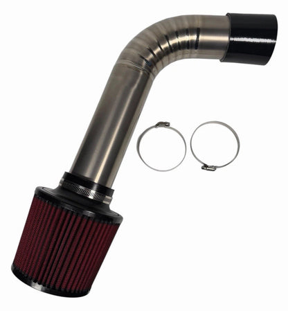 JackSpania Racing B D H Series 3-inch titanium pie cut cold air intake pipe for EG EK DC engine, showcasing polished metal finish.