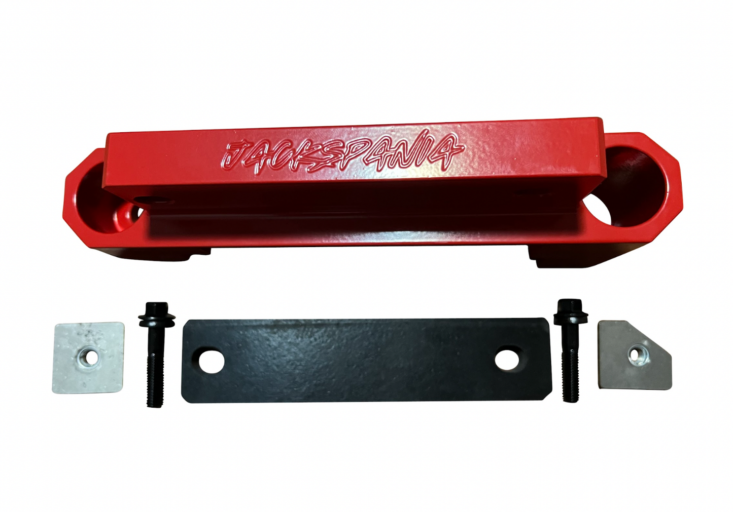 Jack Spania Racing billet rear differential brace for Hellcat SRT Scat 392 Redeye transmission, shown in red.