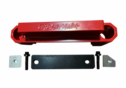 Jack Spania Racing billet rear differential brace for Hellcat SRT Scat 392 Redeye transmission, shown in red.