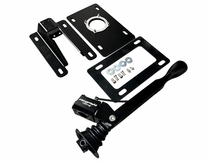 Short shifter V2 for GT86, FR-S, and BRZ from Jack Spania Racing, showing the sleek metallic transmission part with mounting components.
