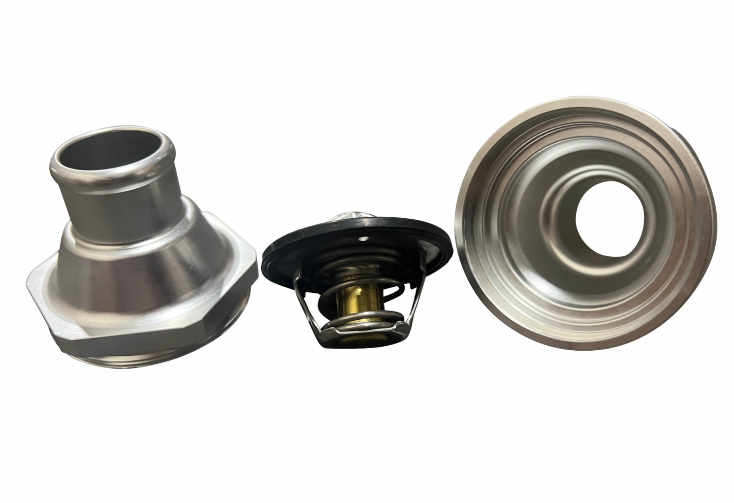 Jack Spania Racing 1.25-inch billet in-line thermostat for universal radiator coolant hoses, engine parts for cooling system.