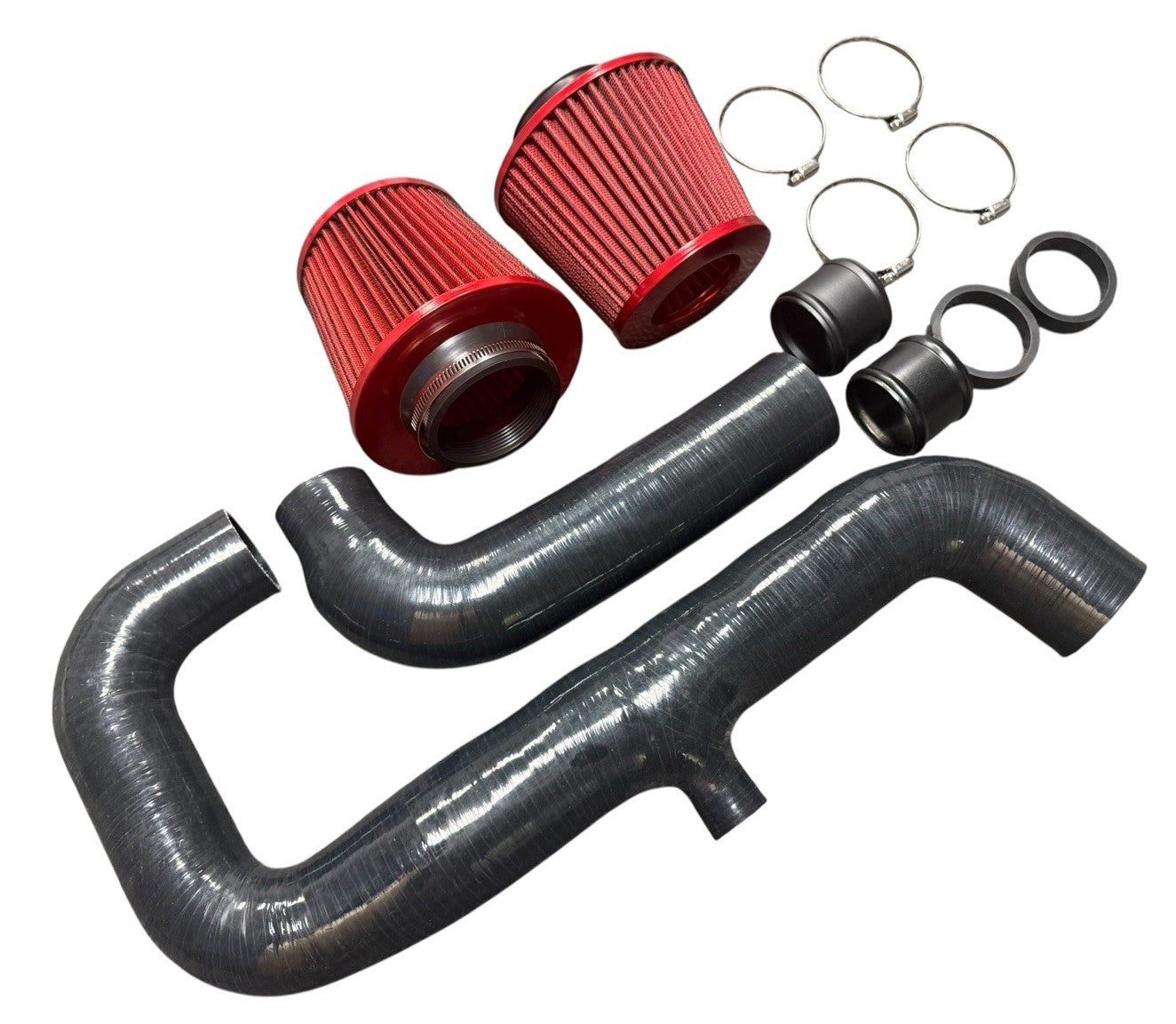 JackSpania Racing high flow cold air intake kit for 2007-12 BMW 135i, 135is, 335i, 335is, 335xi N54 turbo engine, with metal tubing and filters.