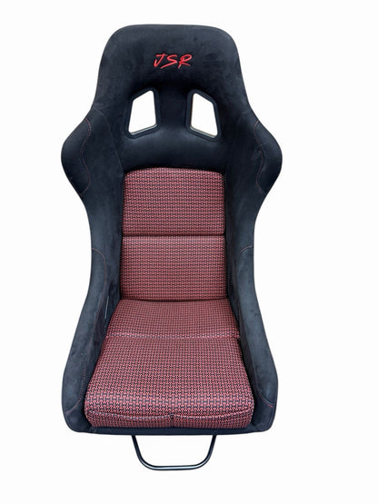 JackSpania Racing universal lightweight fixed bucket seat with rails and sliders in suede, designed for interior car upgrades.