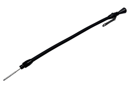 Billet aluminum JZ engine steel braided oil dipstick for 1JZ and 2JZ Supra swap, by JackSpania Racing, showing the braided cable and metal handle.