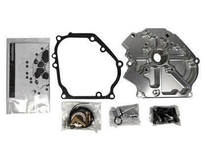 Dual bearing billet side cover for GX200 Predator engine by JackSpania Racing, designed for Hemi Ghost Tillotson 212 224 carbs.
