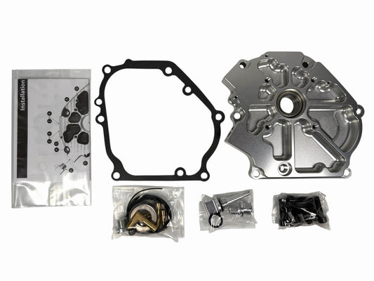 Dual bearing billet side cover for GX200 Predator engine by JackSpania Racing, designed for Hemi Ghost Tillotson 212 224 carbs.