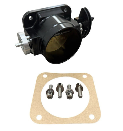 JackSpania Racing 90mm throttle body with 4-inch hose coupling adapter for 2JZ and 1JZ engine inlet, engine part image