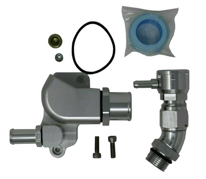 Honda Acura K Series upper coolant housing with built-in filler hose, compatible with K20 and K24A1 engines, by Jack Spania Racing.