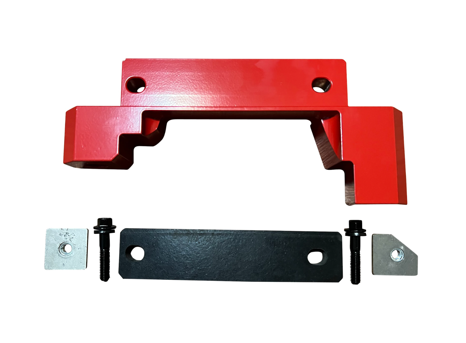 Jack Spania Racing billet rear differential brace for Hellcat SRT Scat 392 Redeye transmission parts, red color, sturdy metal construction.