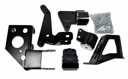 Engine mount bracket for K-Swap Honda Civic 92-95 EG K20 K24 K-Series by Jack Spania Racing, shown mounted in engine bay.