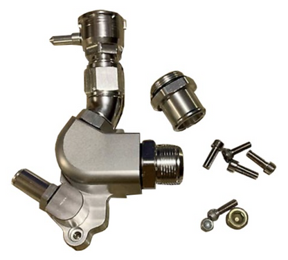 Honda Acura K Series upper coolant housing with built-in filler hose, compatible with K20 and K24A1 engines, by Jack Spania Racing.