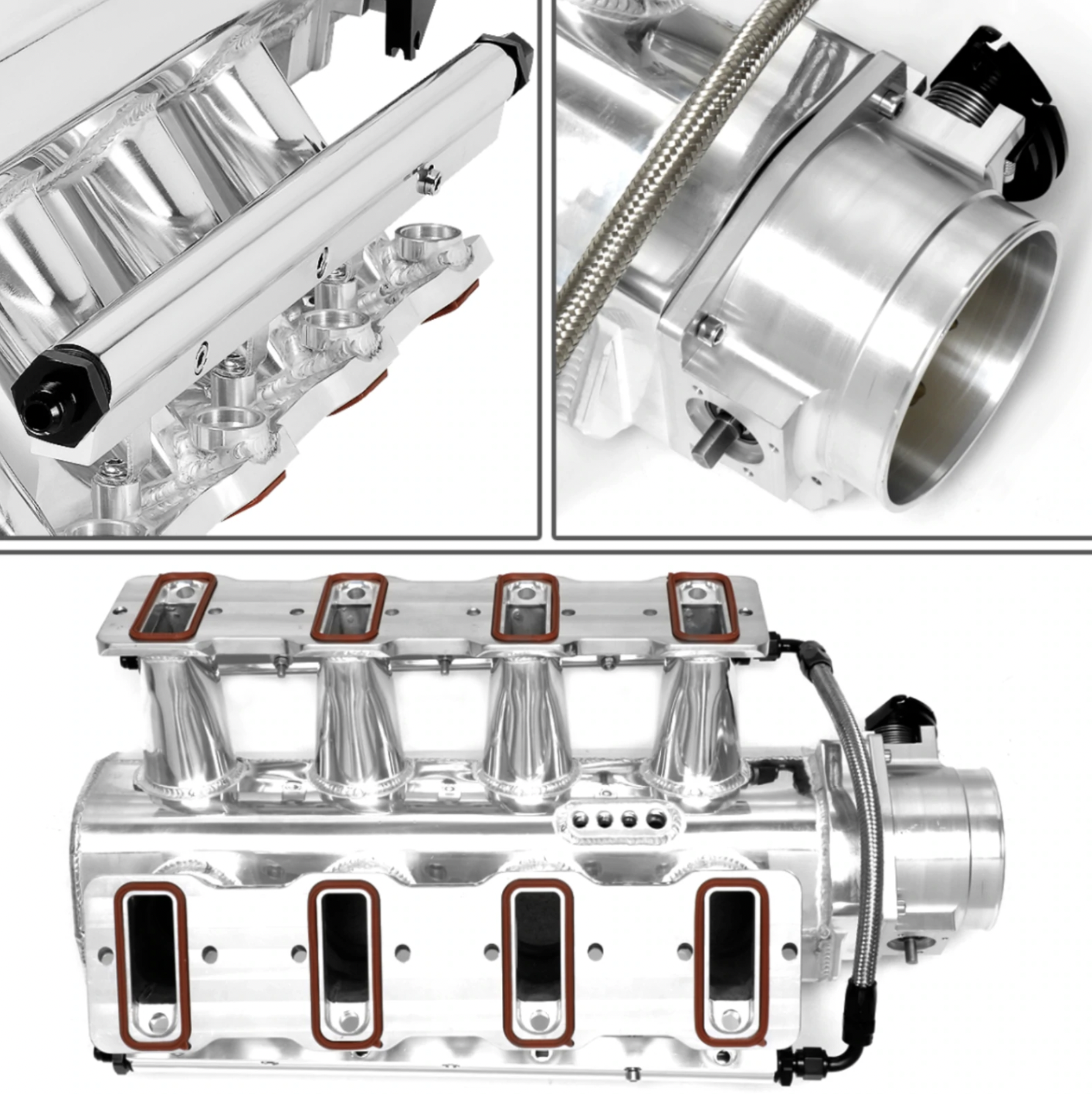 Jack Spania Racing 102mm LS intake manifold throttle body in sheet metal, designed for LS1, LS2, LS6, LSX engine performance.