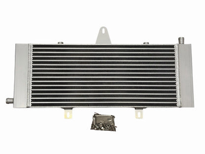 JackSpania Racing VR30 heat exchanger upgrade installed in Infiniti Q50 and Q60 3.0T engine, showcasing engine parts for improved cooling.
