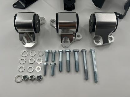 Jack Spania Racing EK B Series AWD engine motor mount kit for Honda Civic 96-00 with B16, B18, B20 engines, 2-bolt design.
