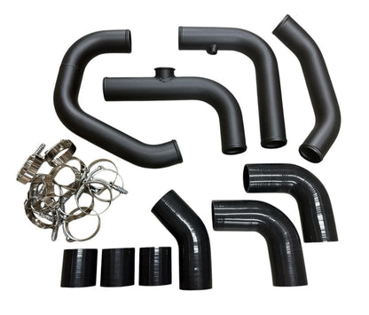 Honda Civic Si K-Series intercooler piping kit by JackSpania Racing with 50mm TiAL BOV flange, showing polished metal piping components.