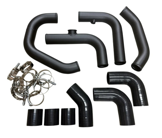 Honda Civic Si K-Series intercooler piping kit by JackSpania Racing with 50mm TiAL BOV flange, showing polished metal piping components.