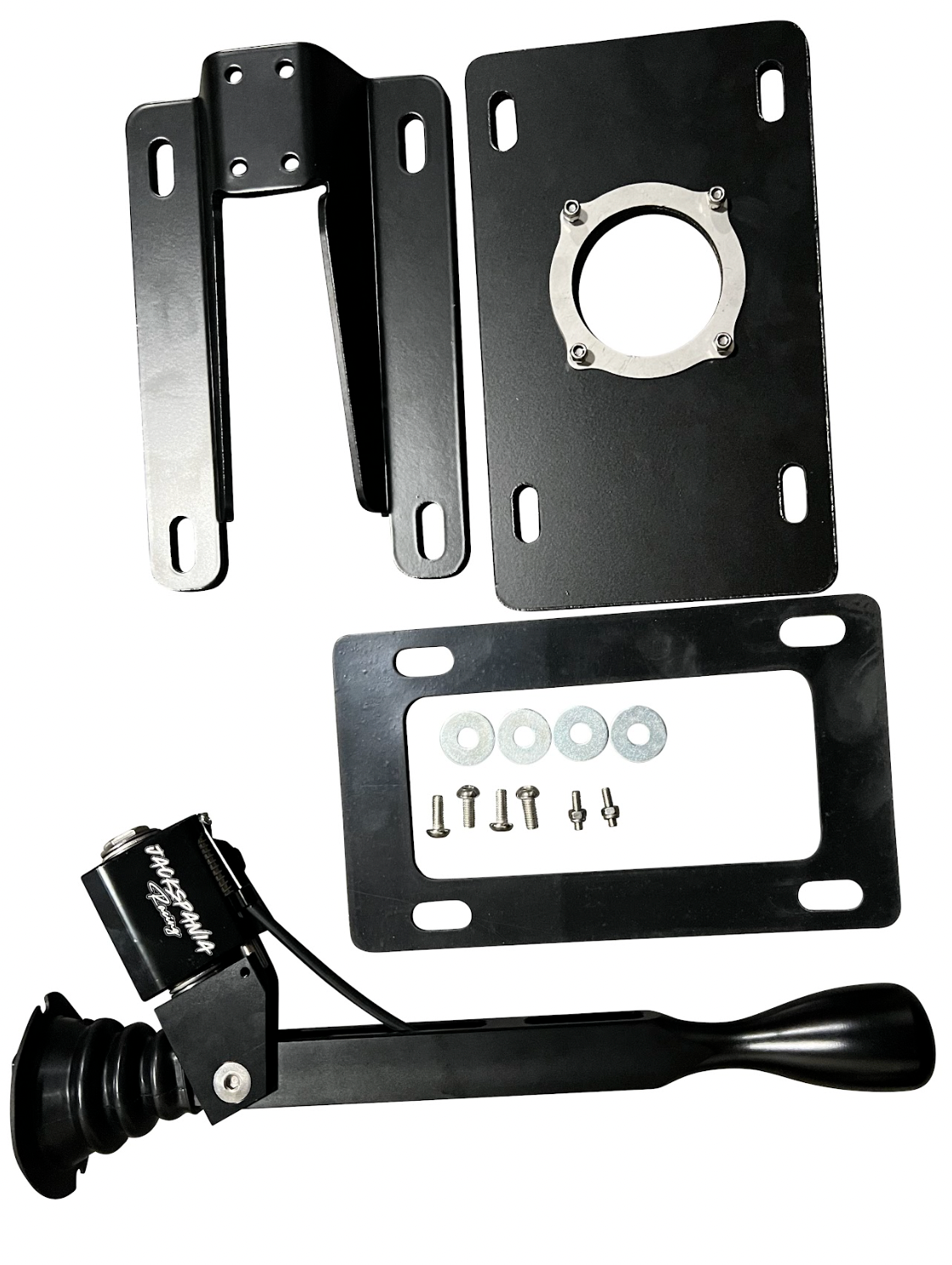 Short shifter V2 for GT86, FR-S, BRZ by Jack Spania Racing, showing the sleek silver transmission part on a dark background.