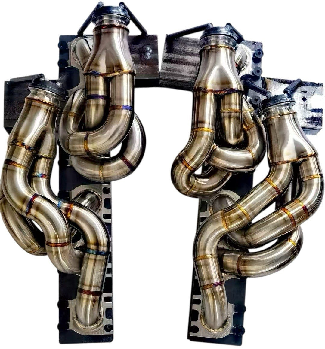JackSpania Racing Lamborghini Aventador LP700 LP720 LP740 SV LP750 F1 exhaust header with equal length tubing and polished metal finish.
