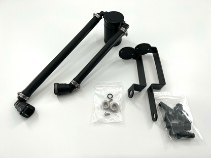 Jack Spania Racing oil separator catch can for 6.2 Supercharged Dodge Durango Hellcat and Trackhawk engine parts, with black finish.