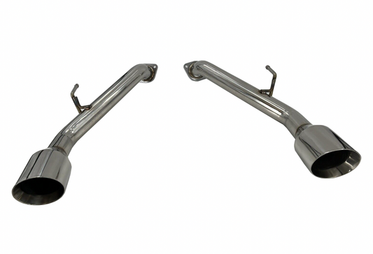 Jack Spania Racing axle-back exhaust muffler for Infiniti Q50 2014+ with dual tips, showcasing the sleek exhaust system.