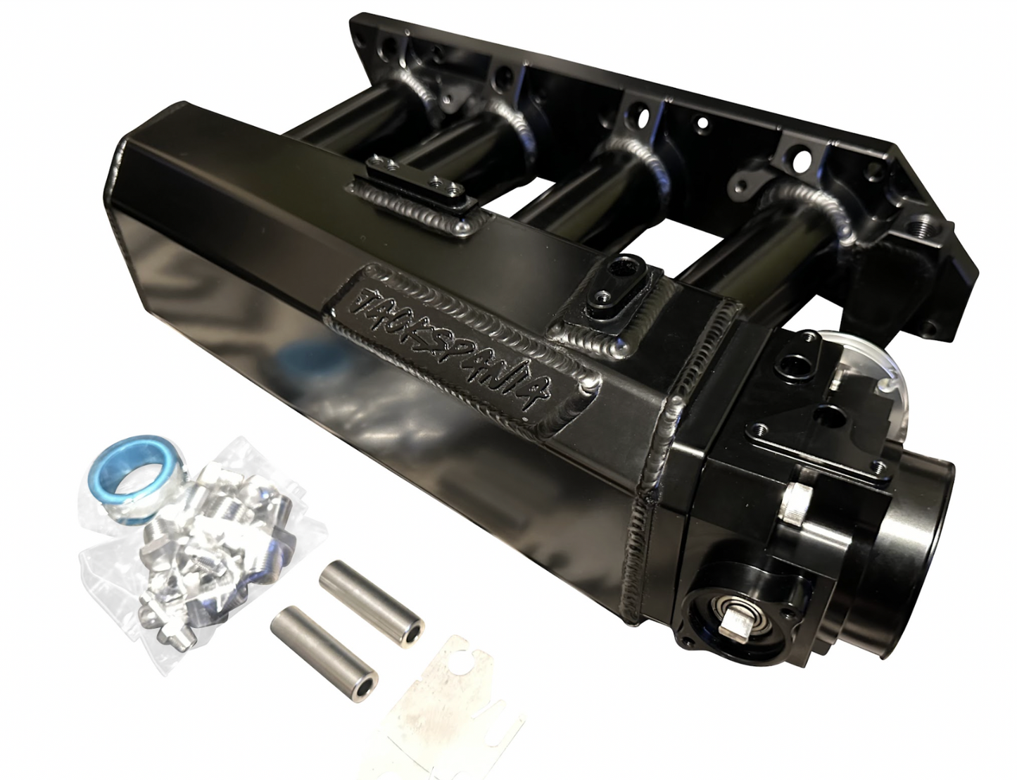 Jack Spania Racing K Series sheet metal intake manifold for K20Z3, K24, K Swap engines, shown on engine part.