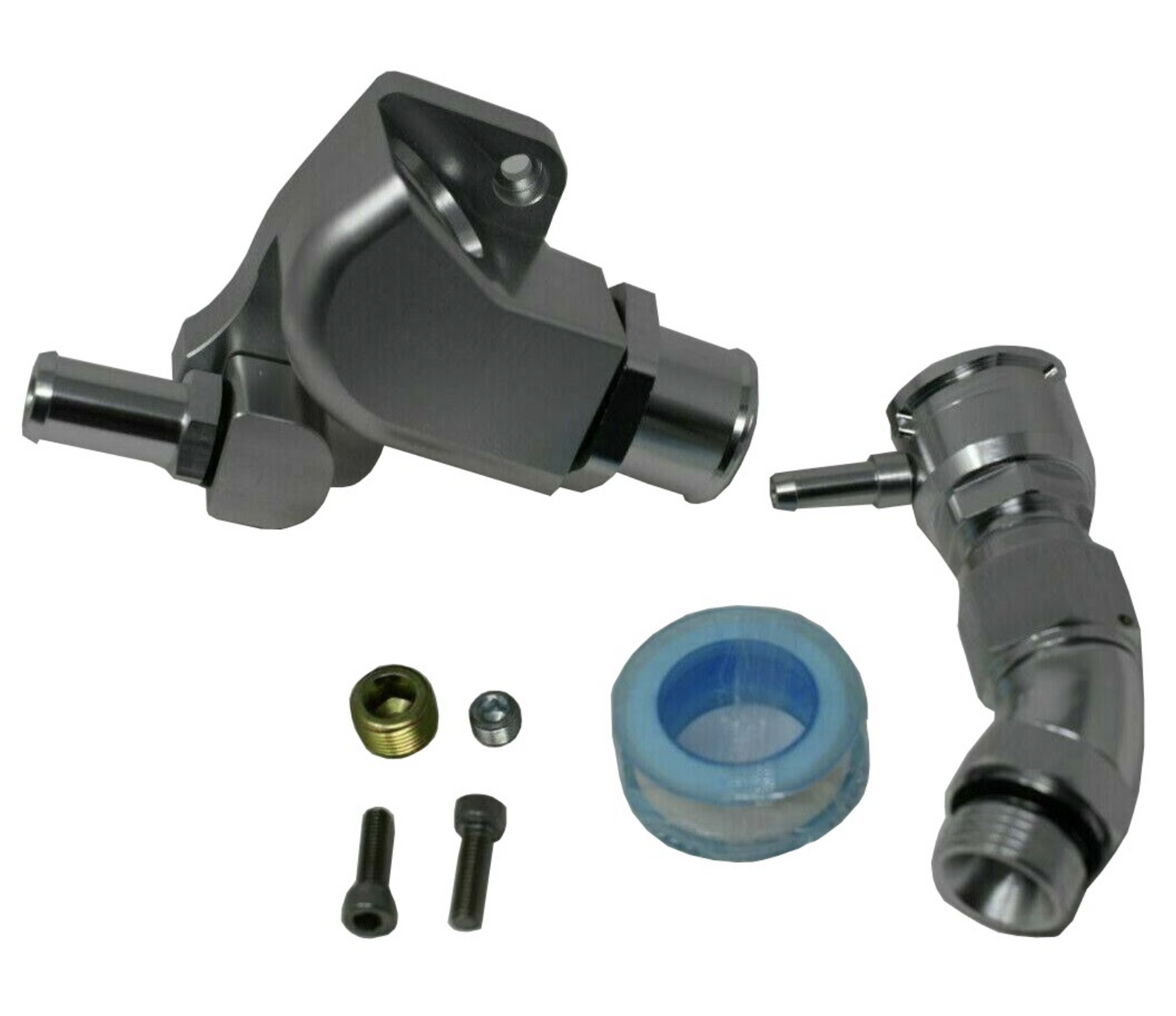 Honda Acura K Series upper coolant housing with built-in filler hose, compatible with K20 and K24A1 engines from Jack Spania Racing.