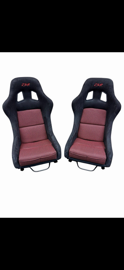 JackSpania Racing universal ultra lightweight fixed bucket seat with rails and sliders, covered in plush suede fabric.