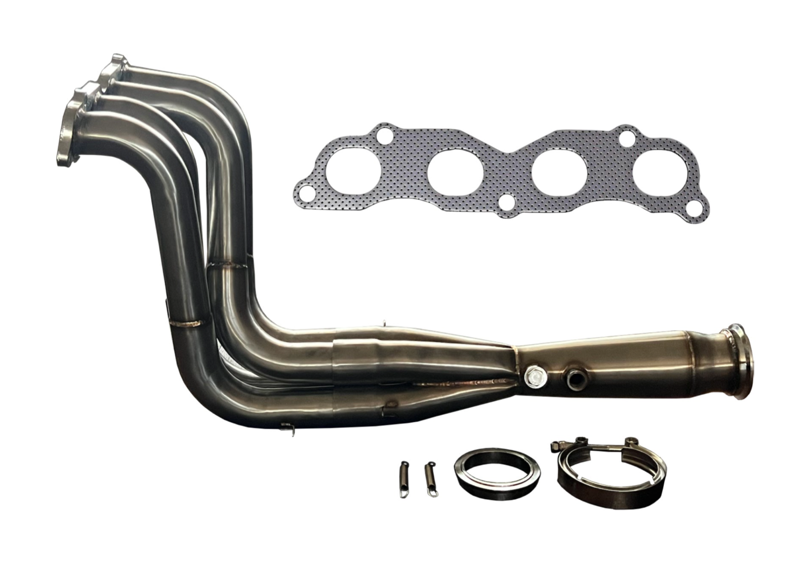 Jack Spania Racing K Series K20 K24 megaphone pipe exhaust, 3-inch 4-1 Tri-Y design for EK and EG Honda models.